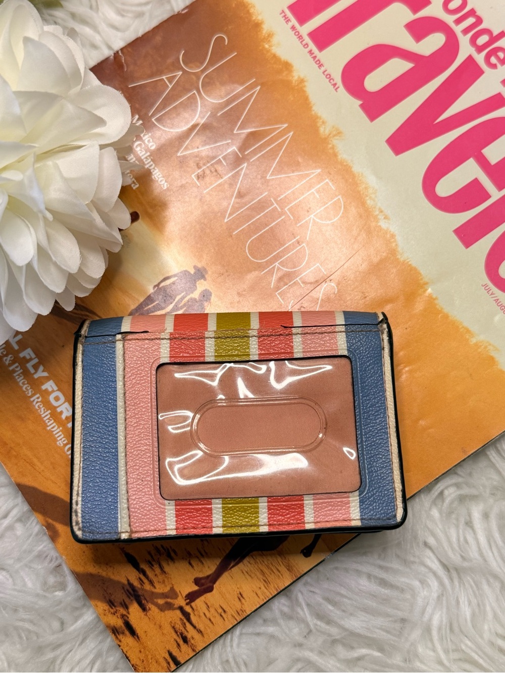 Vintage Short wallet-Coach Striped Compact Wallet - Pink, Coral, Blue & Olive - Picture 2 of 6
